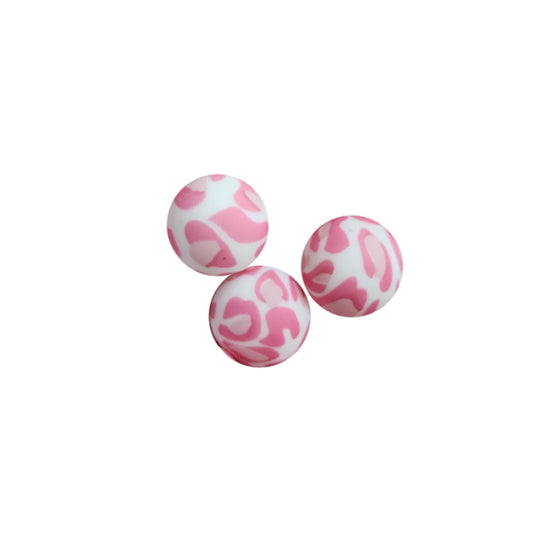 15mm baby girl leopard print round silicone beads