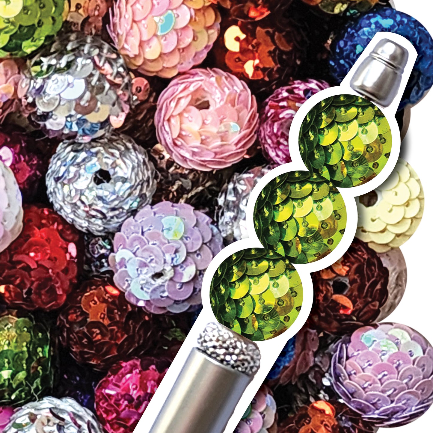 16mm green sequin mermaid tail bubblegum beads - sold per bead