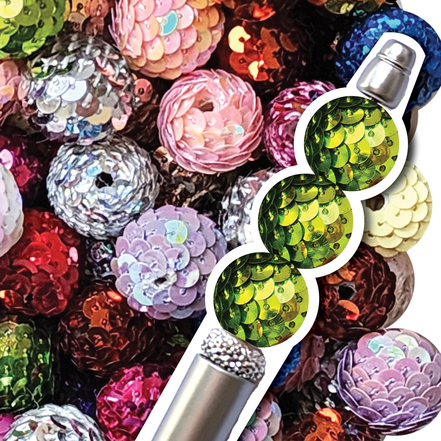 16mm green sequin mermaid tail bubblegum beads - sold per bead