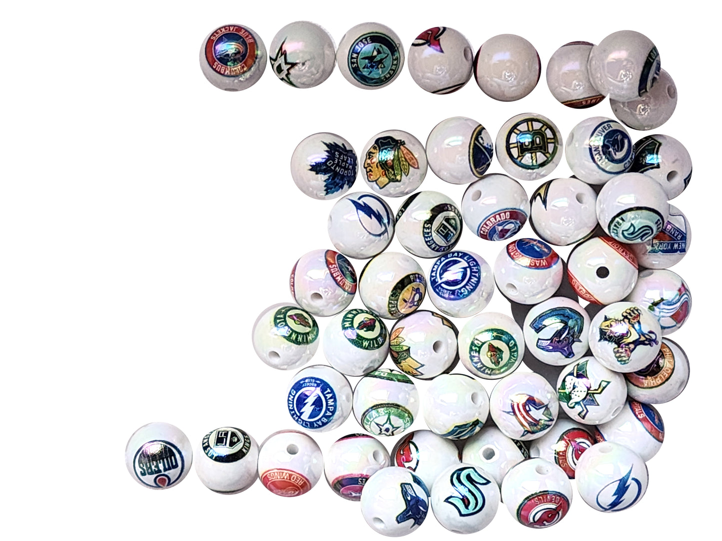 16mm AB nhl team logos mix custom printed bubblegum beads - 20 beads