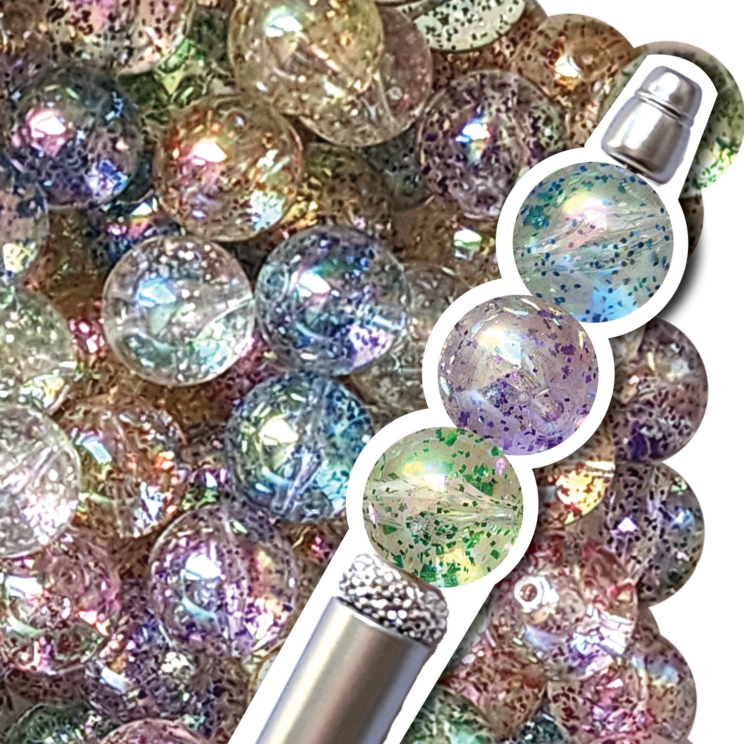 16mm rainbow glitter bubble bubblegum beads