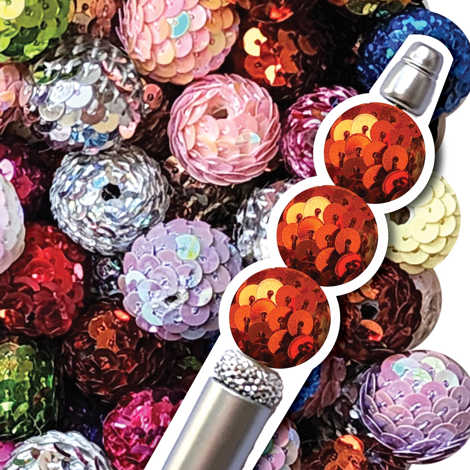 16mm burnt orange sequin mermaid tail bubblegum beads - sold per bead