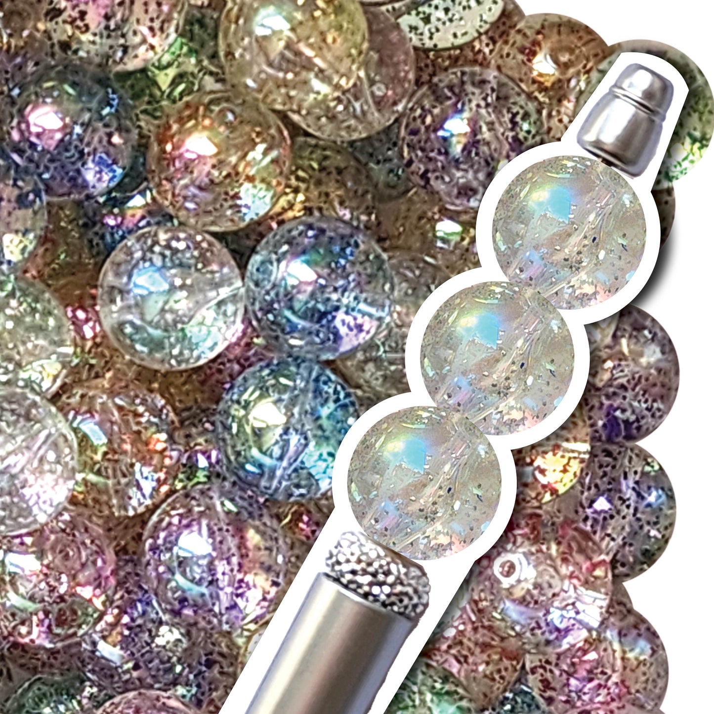 16mm clear glitter bubble bubblegum beads - sold per bead