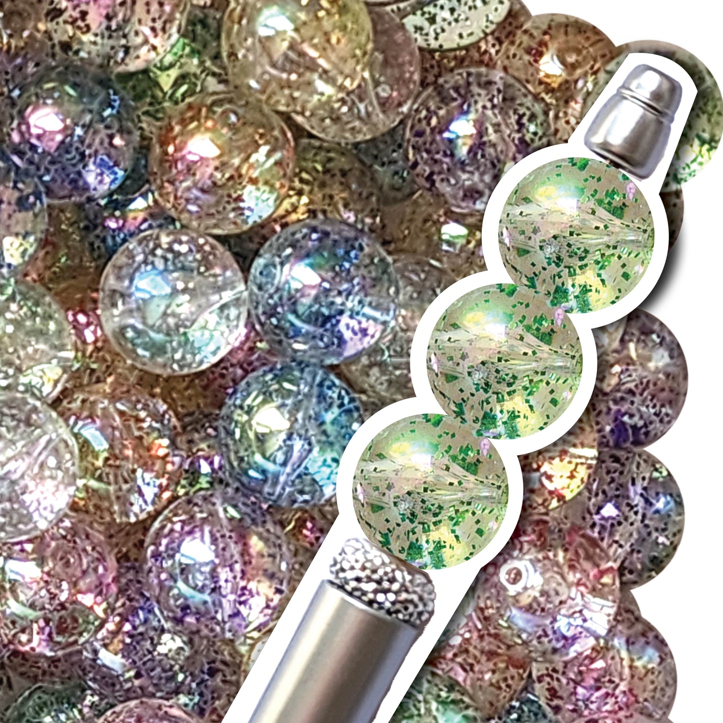 16mm green glitter bubble bubblegum beads - sold per bead