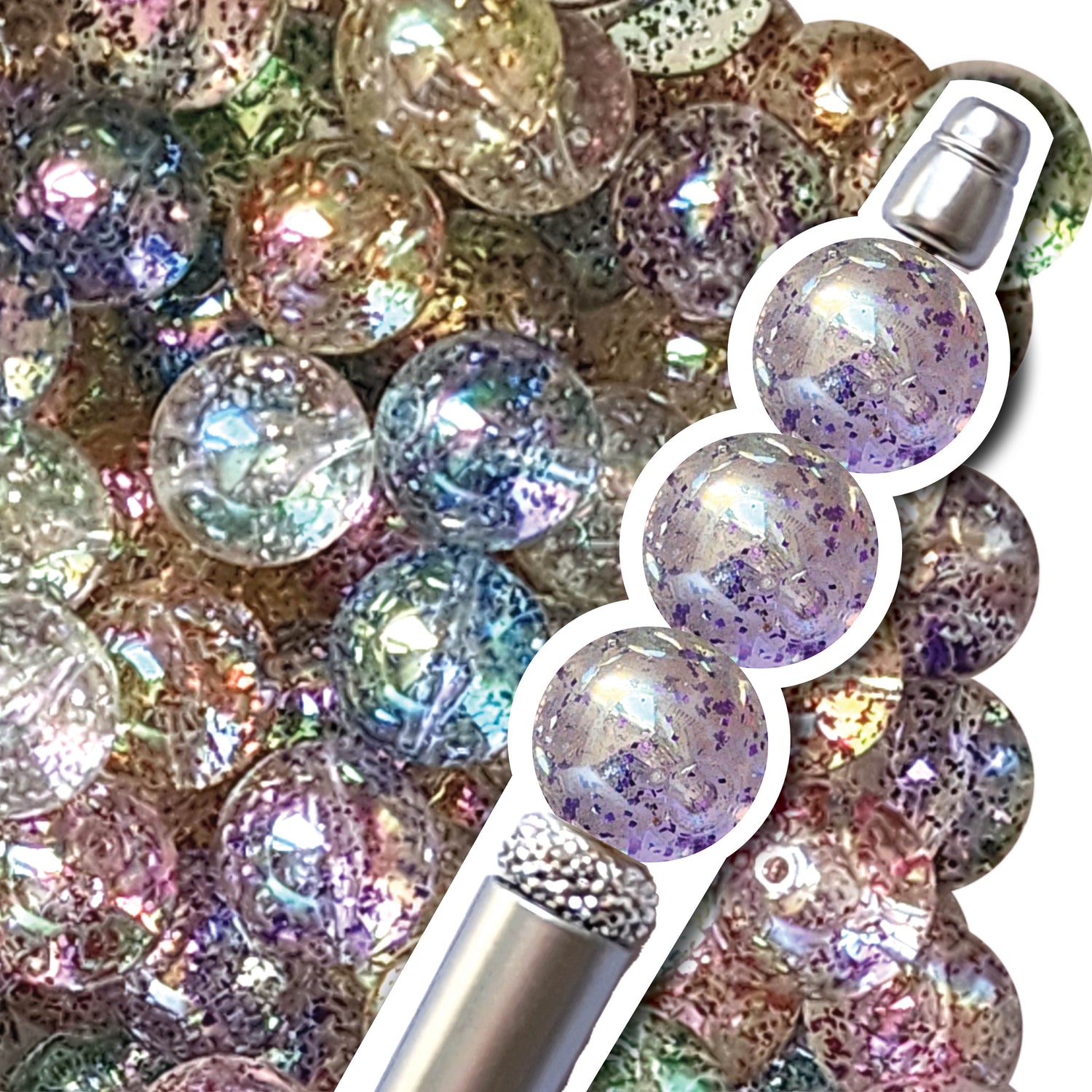 16mm purple glitter bubble bubblegum beads - sold per bead