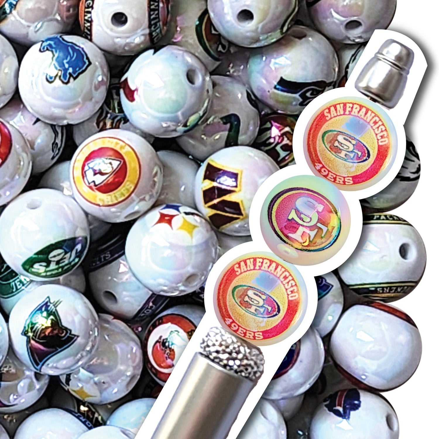 16mm AB san francisco 49ers nfl team logos custom printed bubblegum beads - sold per bead