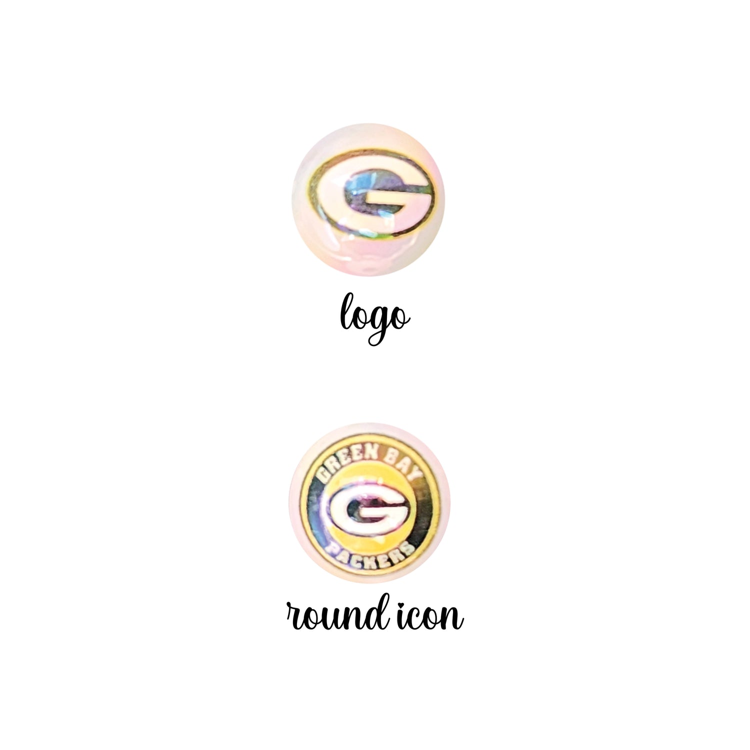 16mm AB green bay packers nfl team logos custom printed bubblegum beads - sold per bead