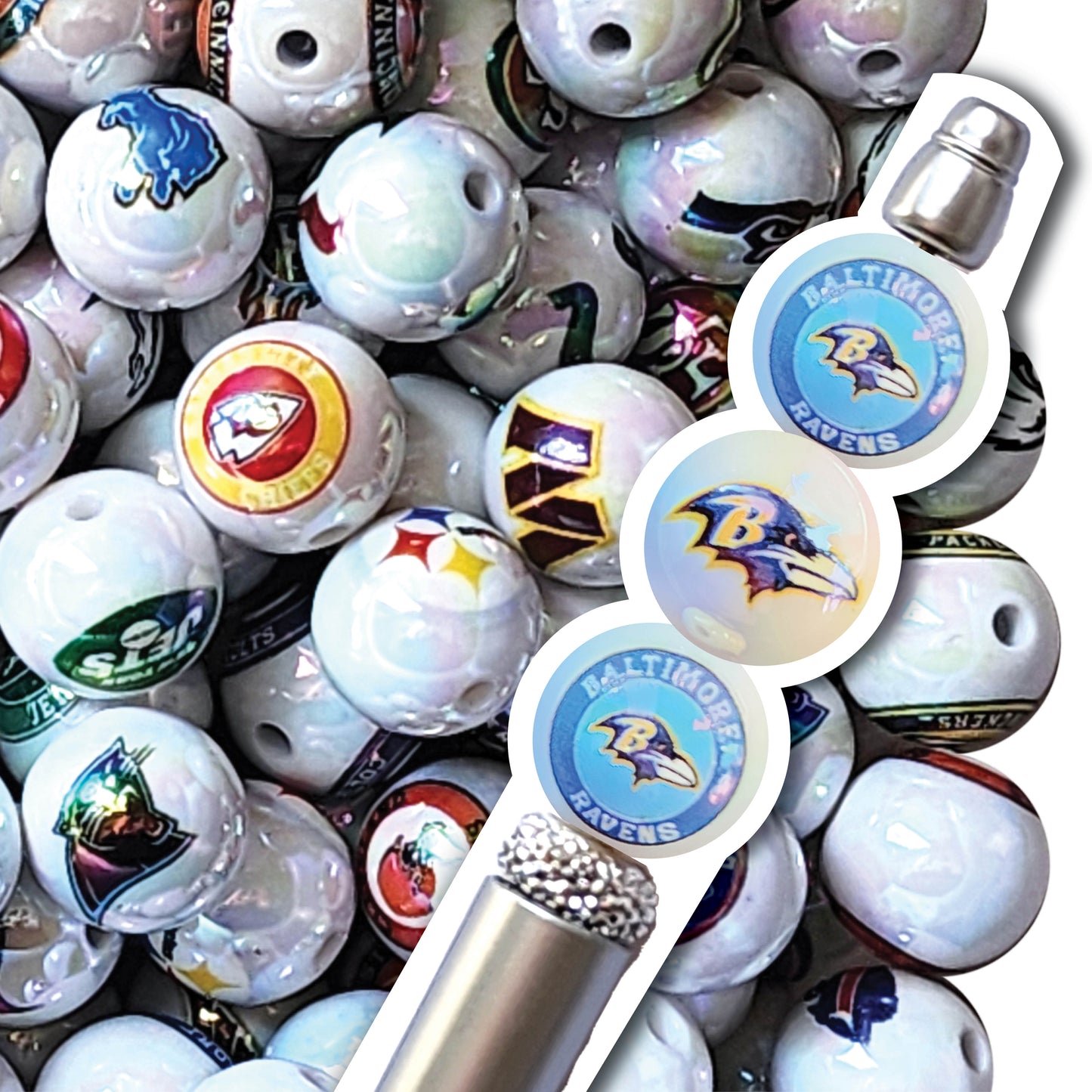 16mm AB baltimore ravens nfl team logos custom printed bubblegum beads - sold per bead