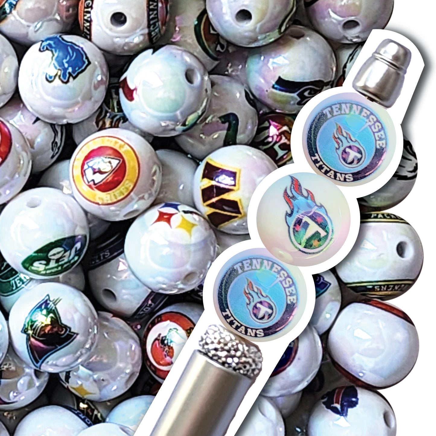 16mm AB tennessee titans nfl team logos custom printed bubblegum beads - sold per bead