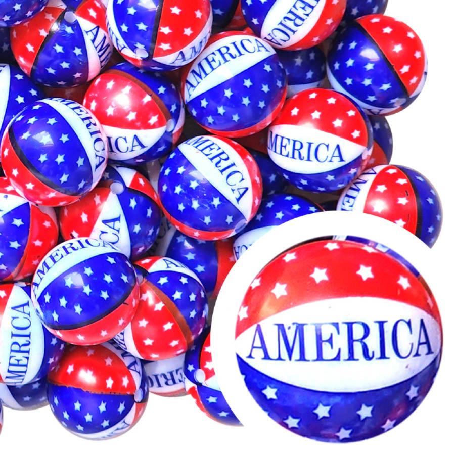america 20mm printed bubblegum beads