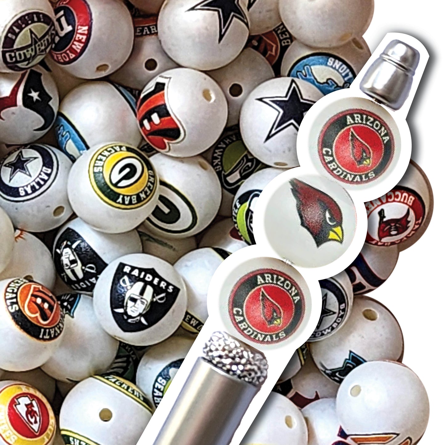 16mm arizona cardinals mix nfl team logos custom printed wholesale bubblegum beads
