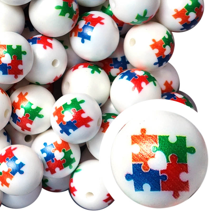 autism awareness 20mm printed bubblegum beads