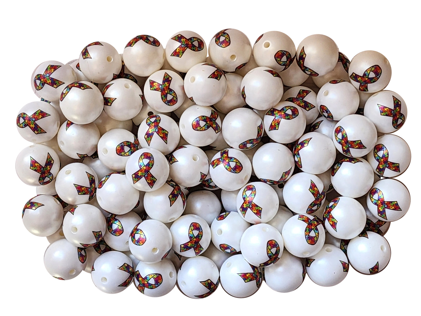 autism awareness ribbon 20mm printed bubblegum beads