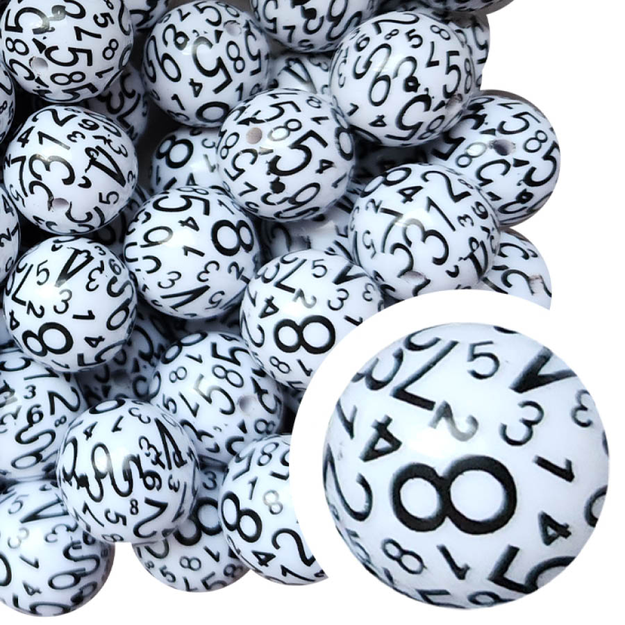 bingo numbers 20mm printed bubblegum beads