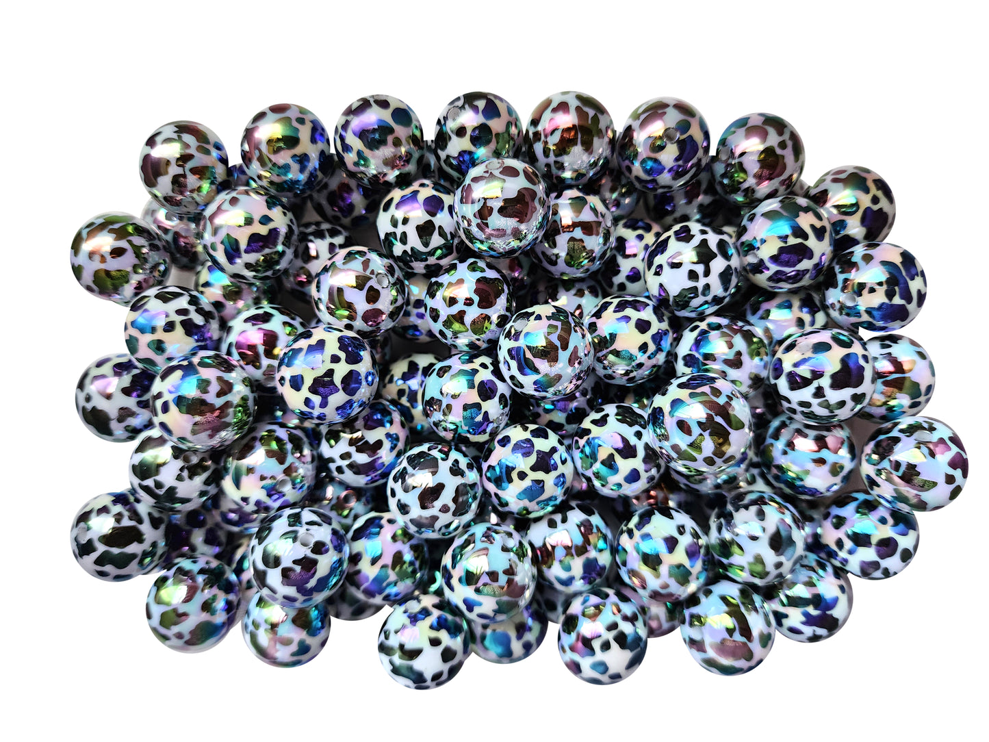 black cow AB 20mm printed bubblegum beads