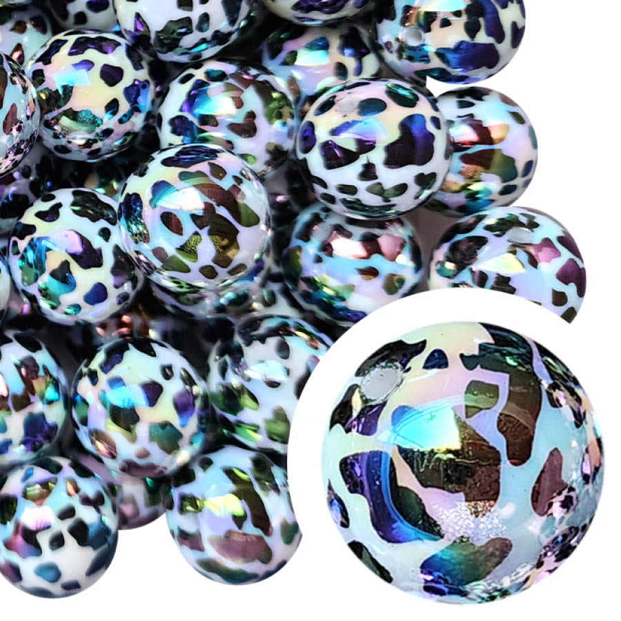 black cow AB 20mm printed bubblegum beads
