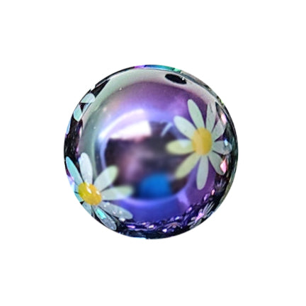 black daisy AB 20mm printed bubblegum beads