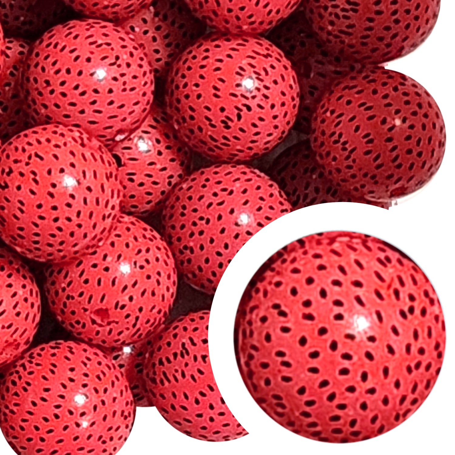 bright pink watermelon seeds 20mm printed bubblegum beads