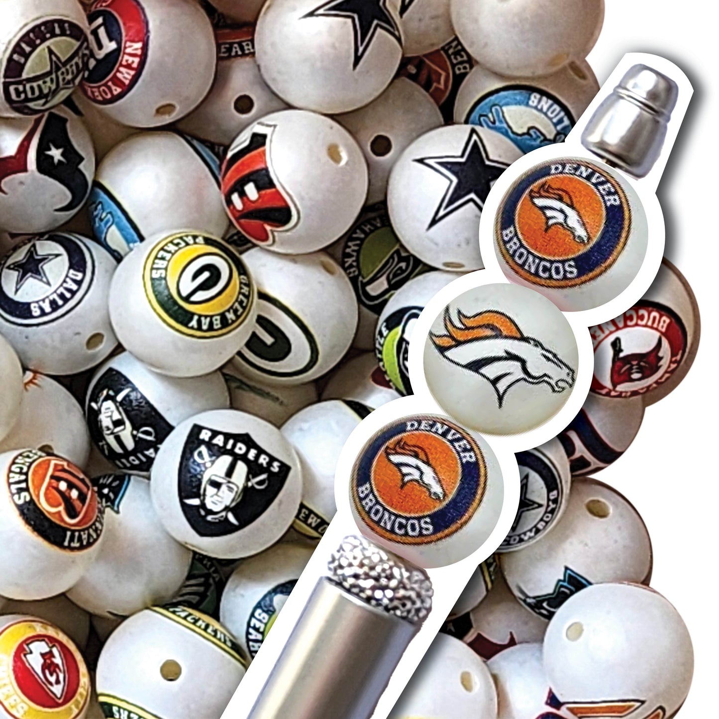 16mm denver broncos mix nfl team logos custom printed wholesale bubblegum beads