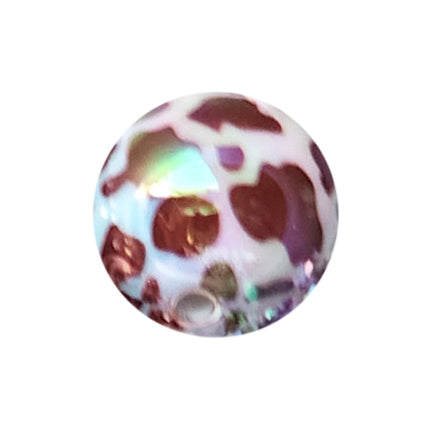 brown cow AB 20mm printed bubblegum beads
