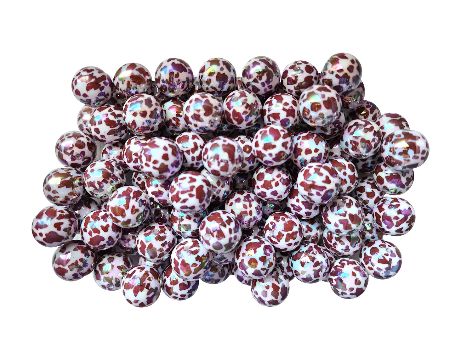 brown cow AB 20mm printed bubblegum beads