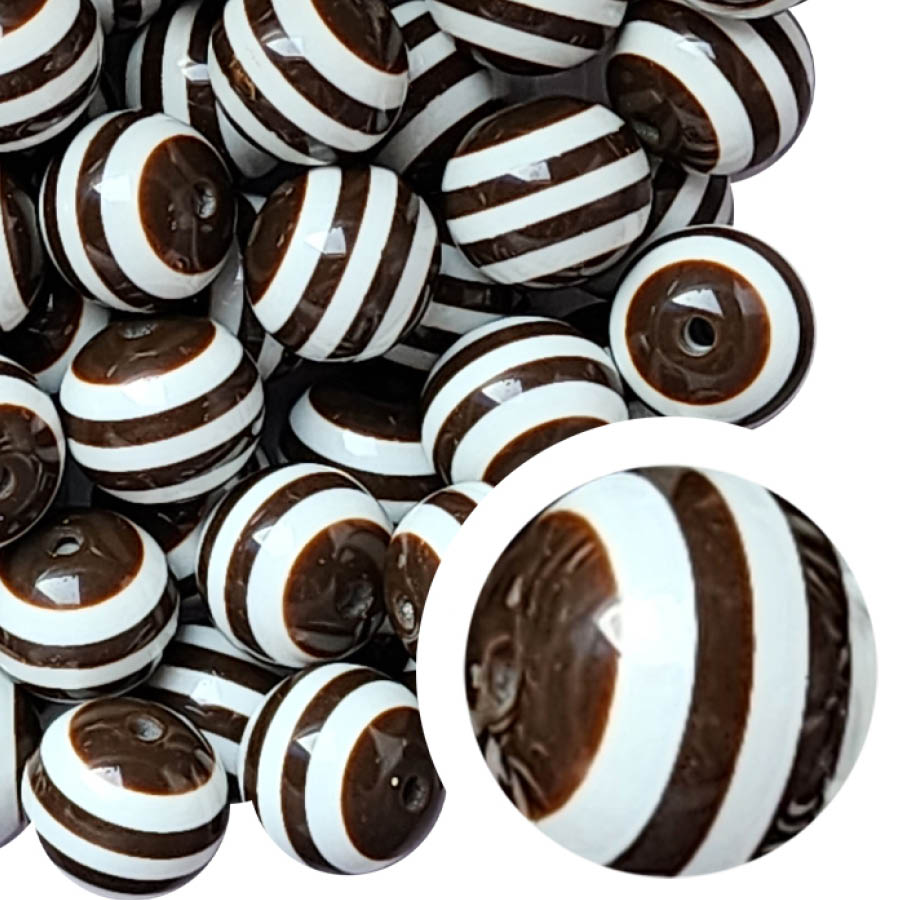 brown striped 20mm bubblegum beads