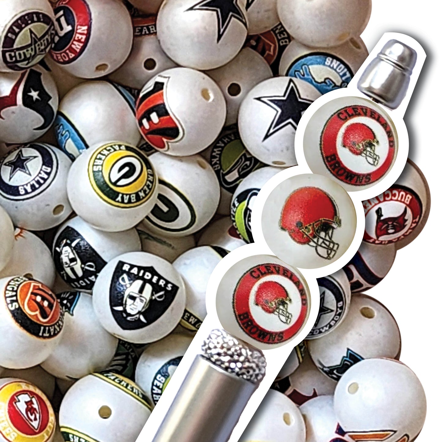16mm cleveland browns mix nfl team logos custom printed wholesale bubblegum beads