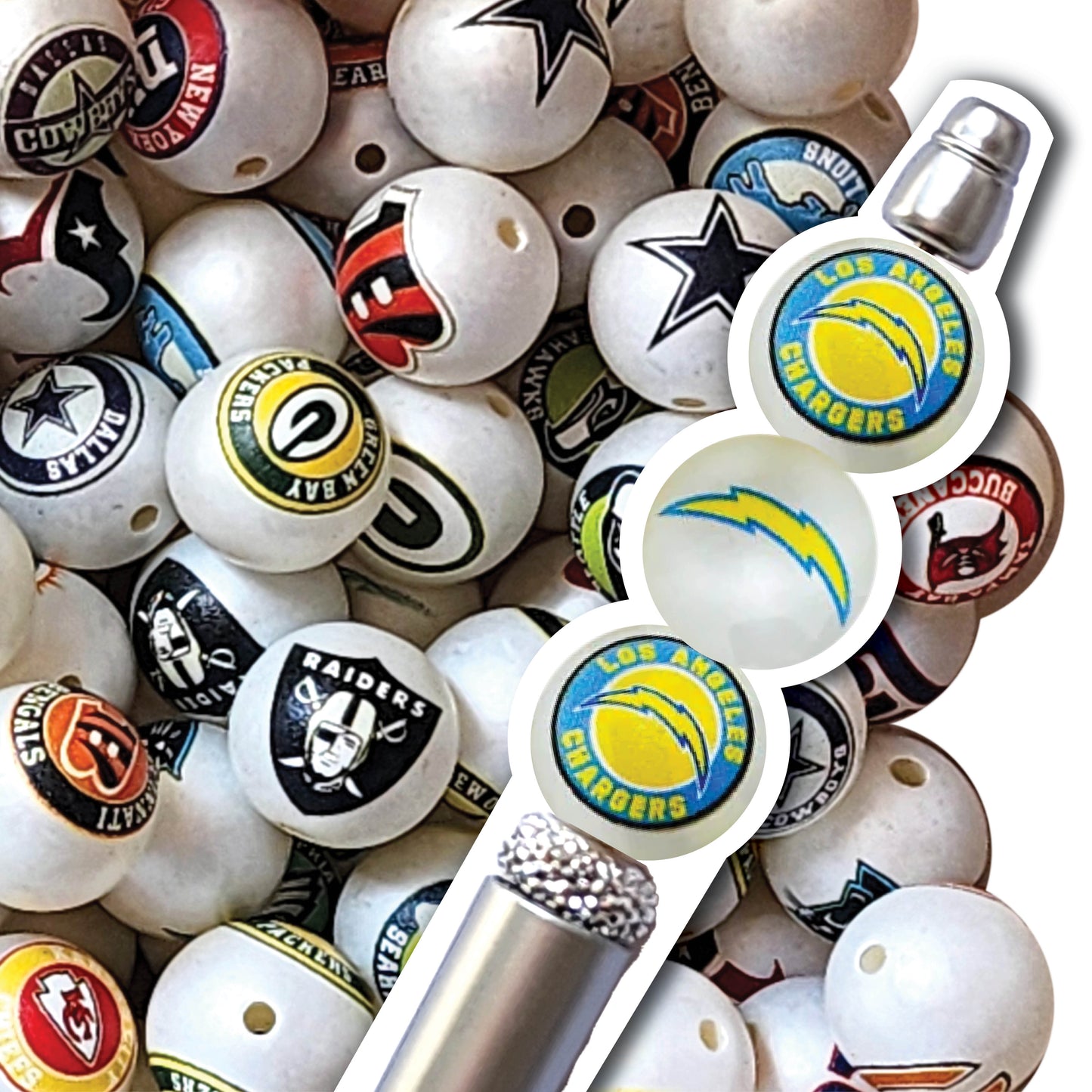 16mm los angeles chargers mix nfl team logos custom printed wholesale bubblegum beads