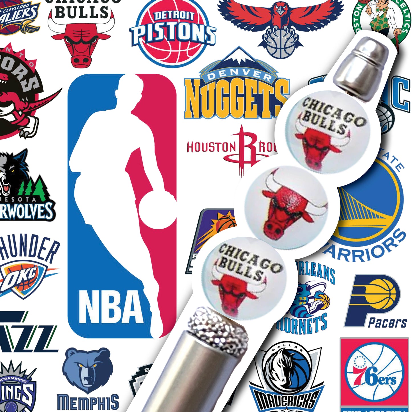 16mm chicago bulls mix nbateam logos custom printed wholesale bubblegum beads