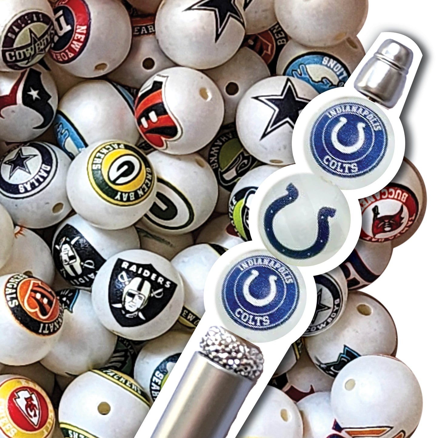 16mm indianapolis colts mix nfl team logos custom printed wholesale bubblegum beads