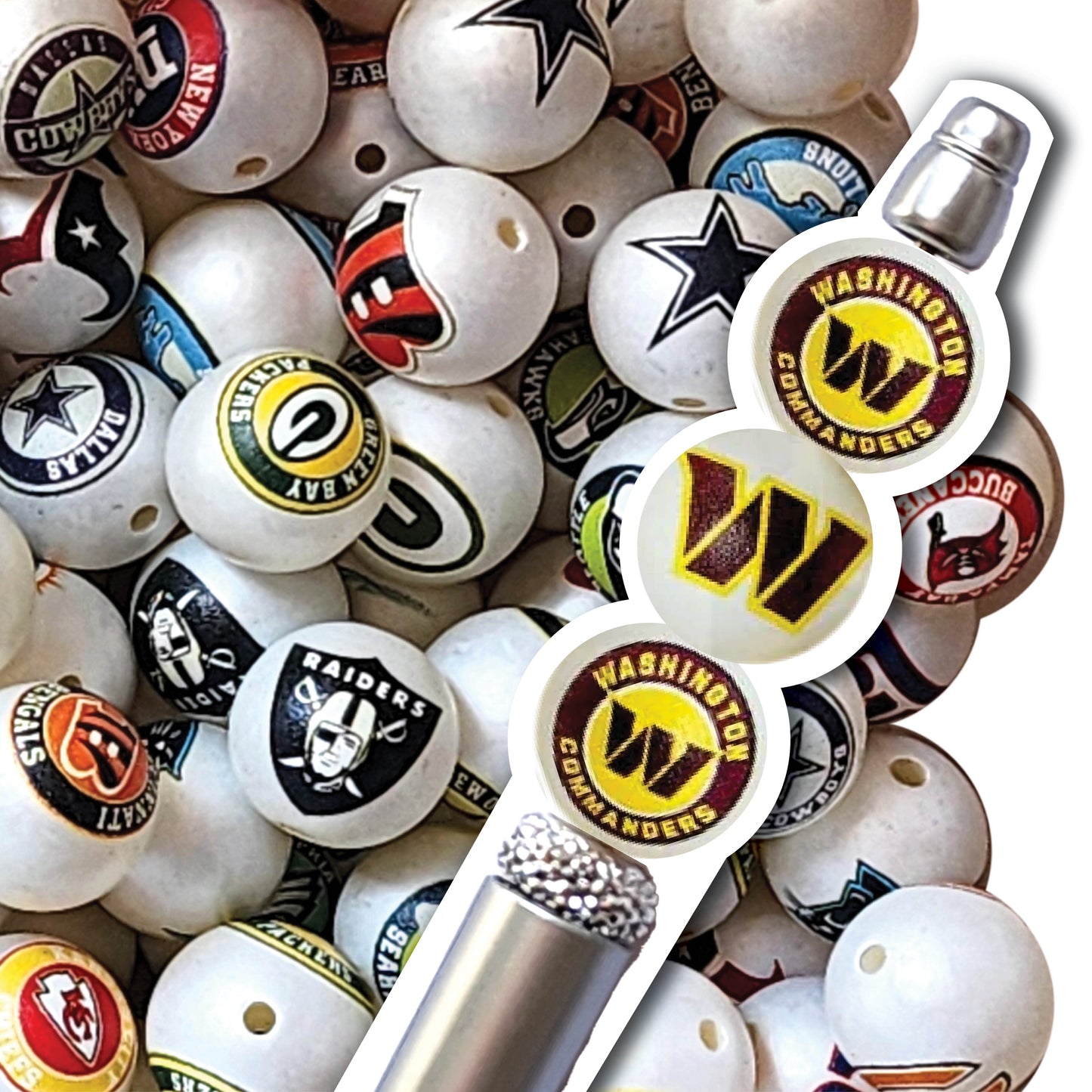 16mm washington commanders mix nfl team logos custom printed wholesale bubblegum beads