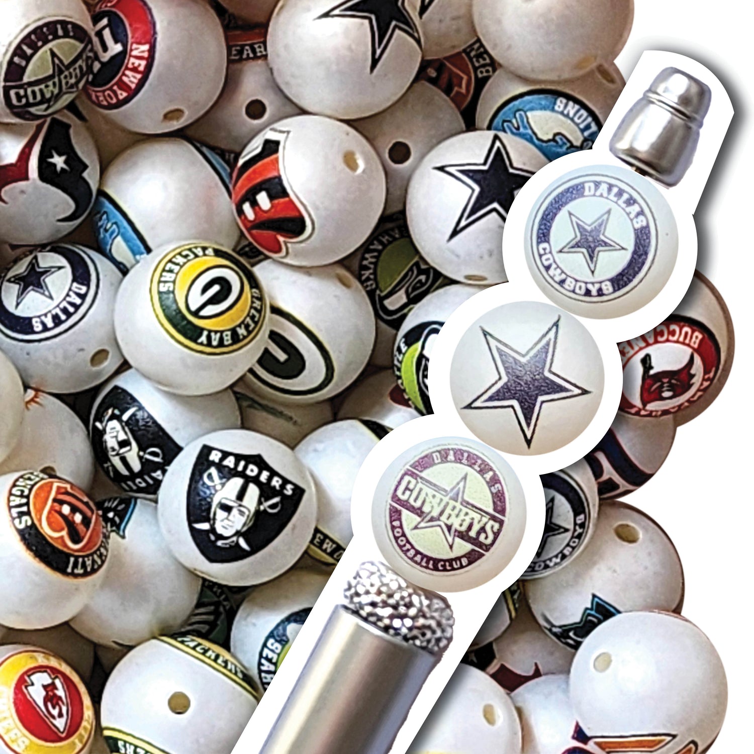 16mm dallas cowboys nfl team logos custom printed bubblegum beads - sold per bead