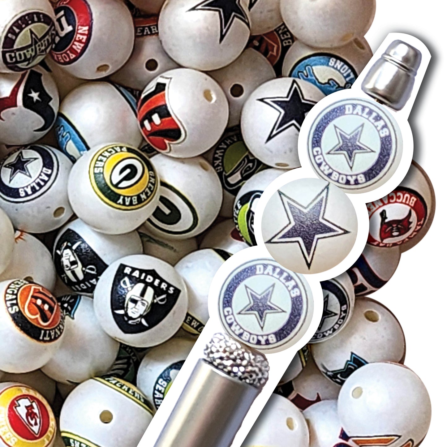16mm dallas cowboys mix nfl team logos custom printed wholesale bubblegum beads