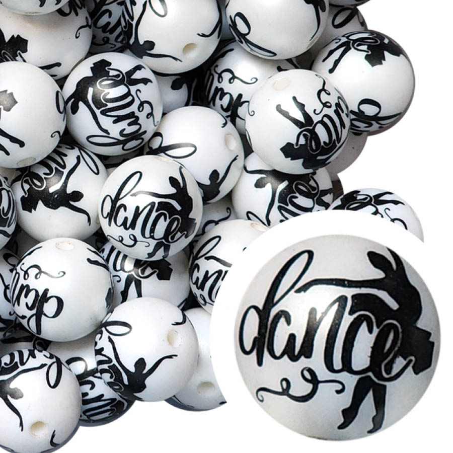 dance large print 20mm printed bubblegum beads