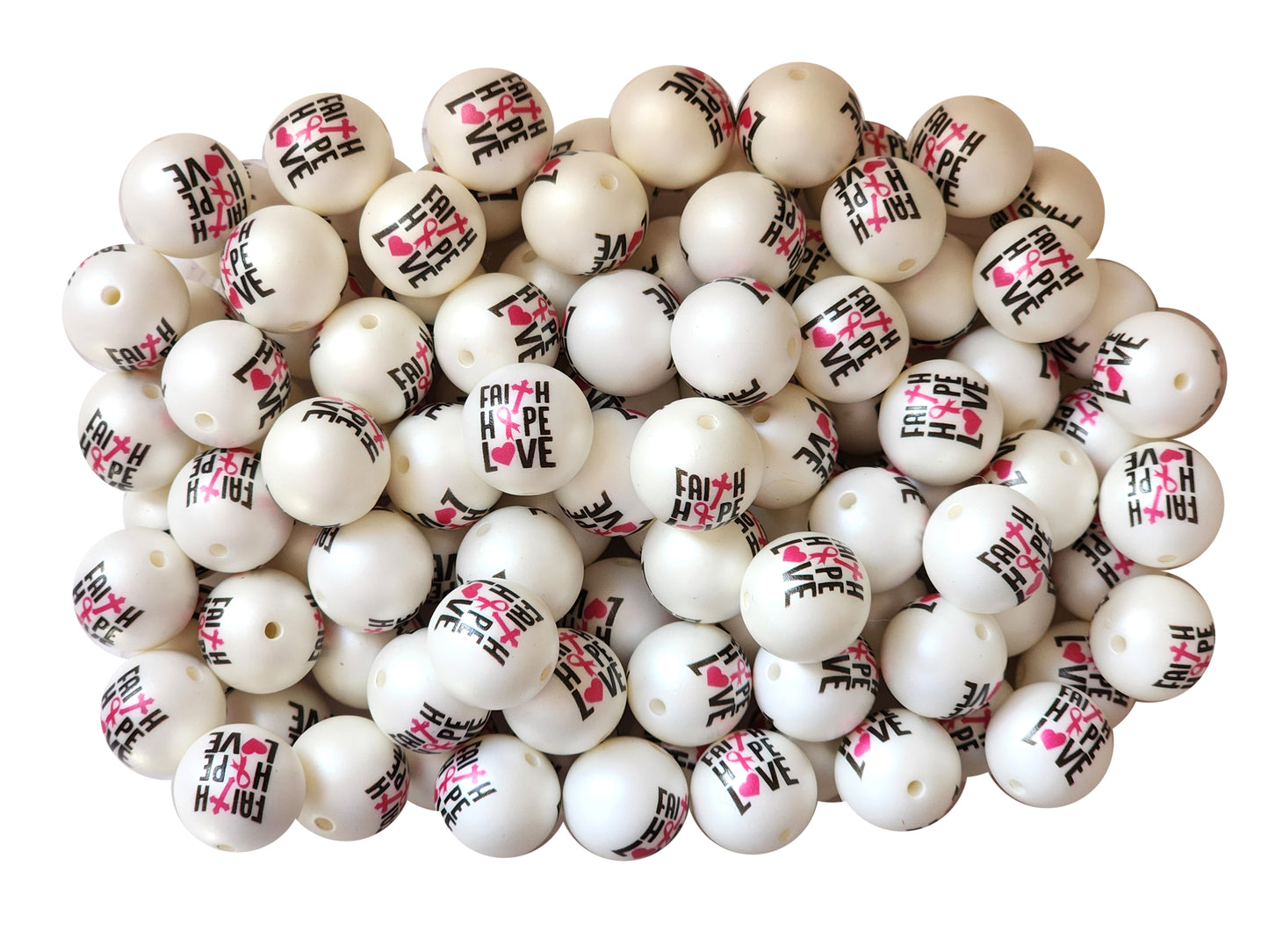 faith hope love breast cancer awareness 20mm printed bubblegum beads