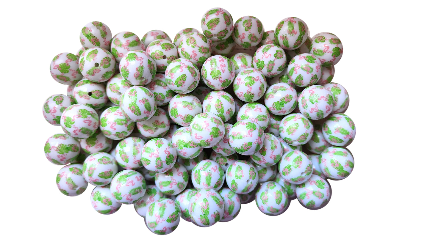 flamingo island 20mm printed wholesale bubblegum beads