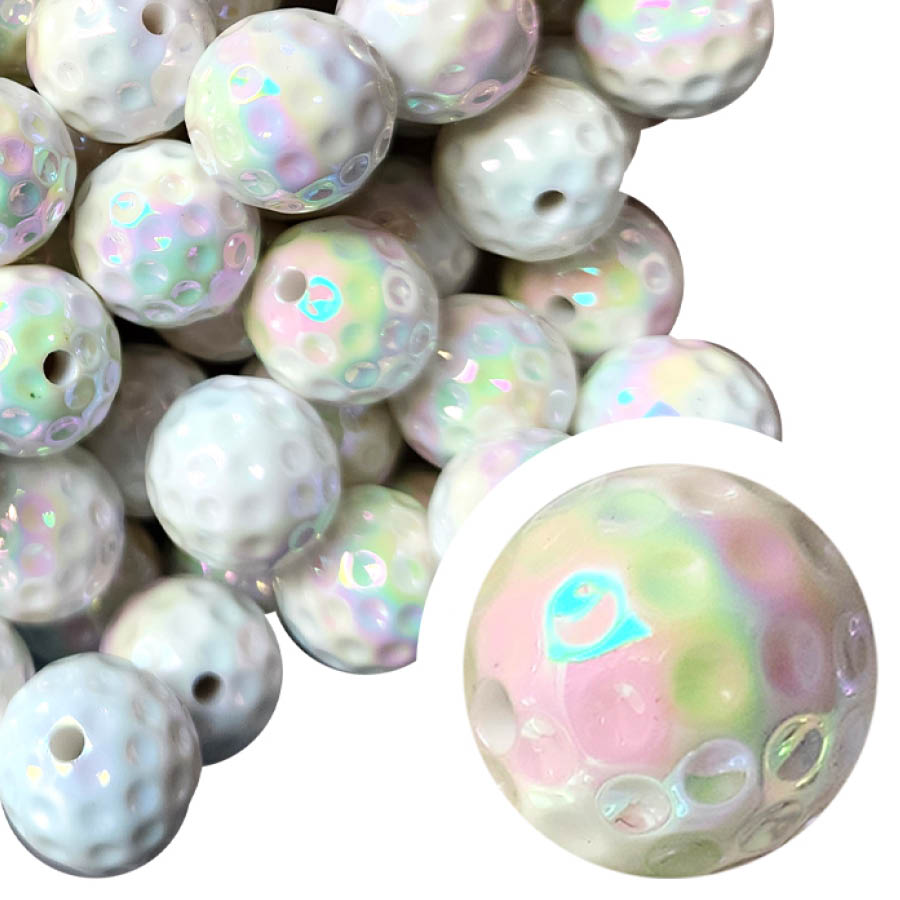 golf ball AB 20mm printed bubblegum beads