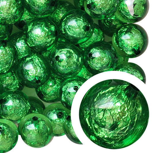 green foil 20mm bubblegum beads