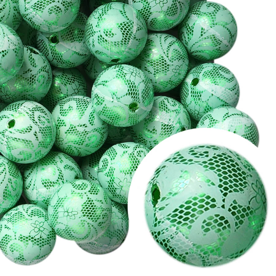 green pearl lace 20mm bubblegum beads