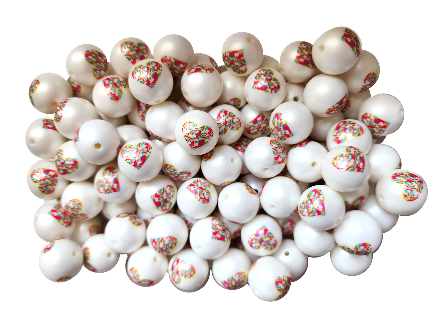 heart of rainbows 20mm printed wholesale bubblegum beads