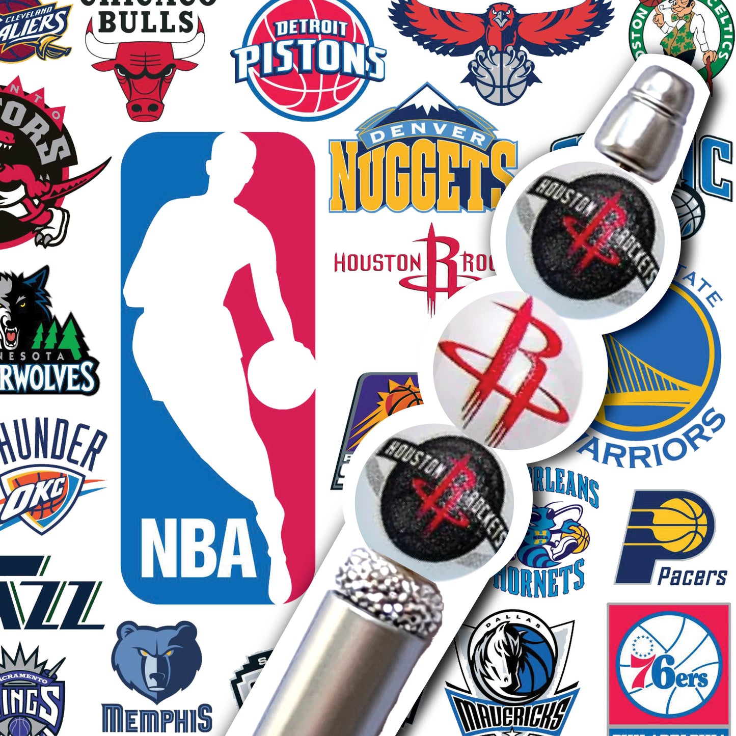 16mm houston rockets mix nba team logos custom printed wholesale bubblegum beads