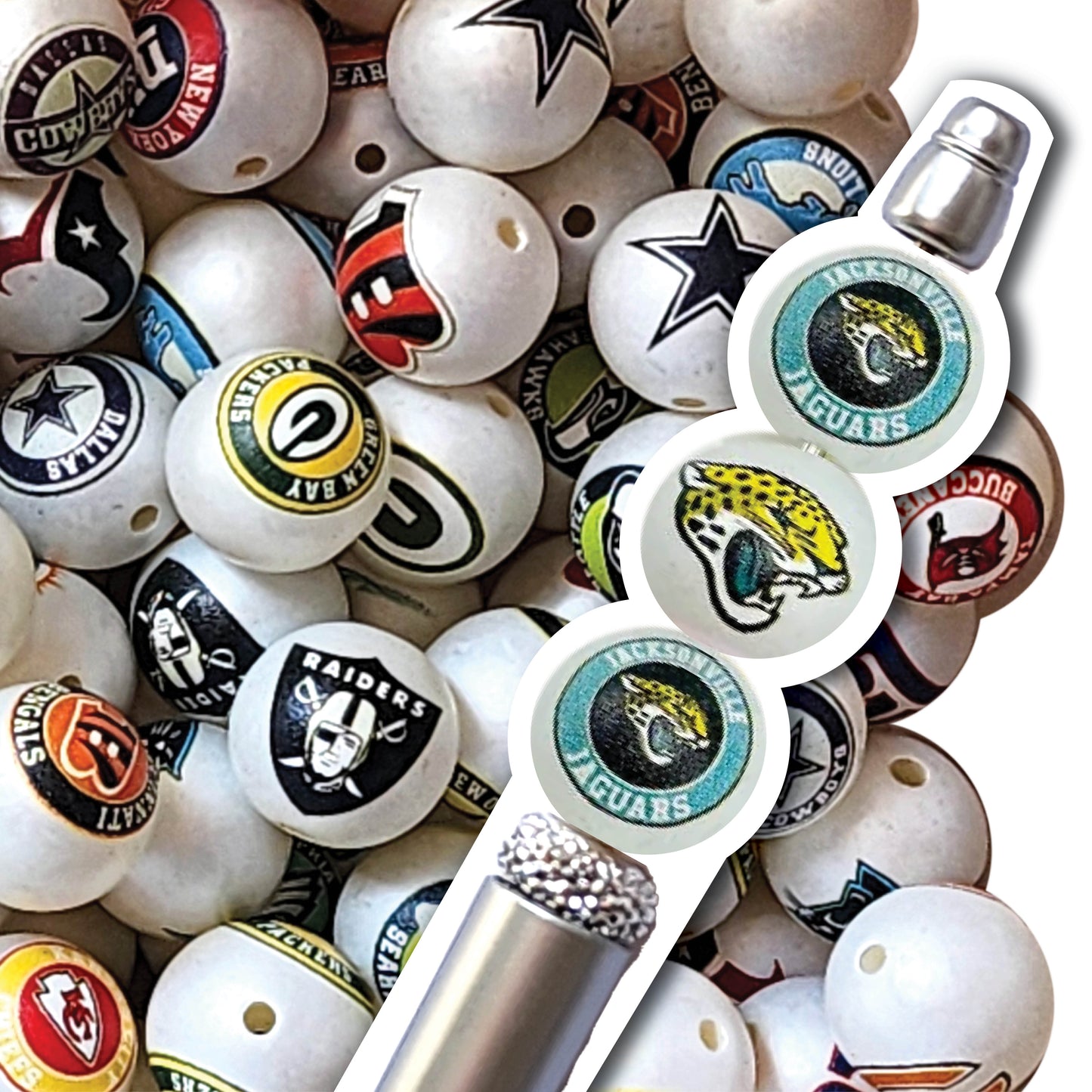 16mm jacksonville jaguars mix nfl team logos custom printed wholesale bubblegum beads