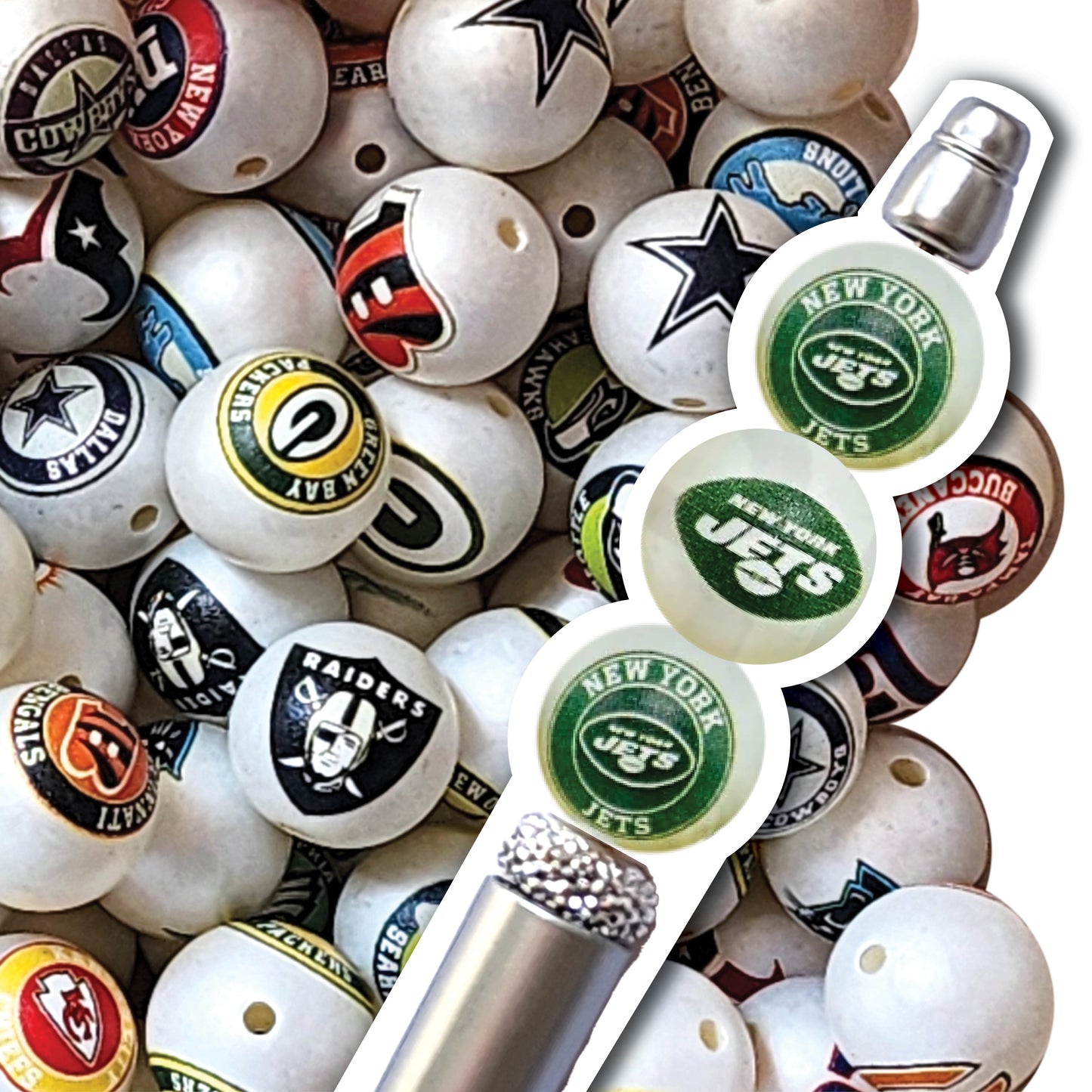 16mm new york jets mix nfl team logos custom printed wholesale bubblegum beads