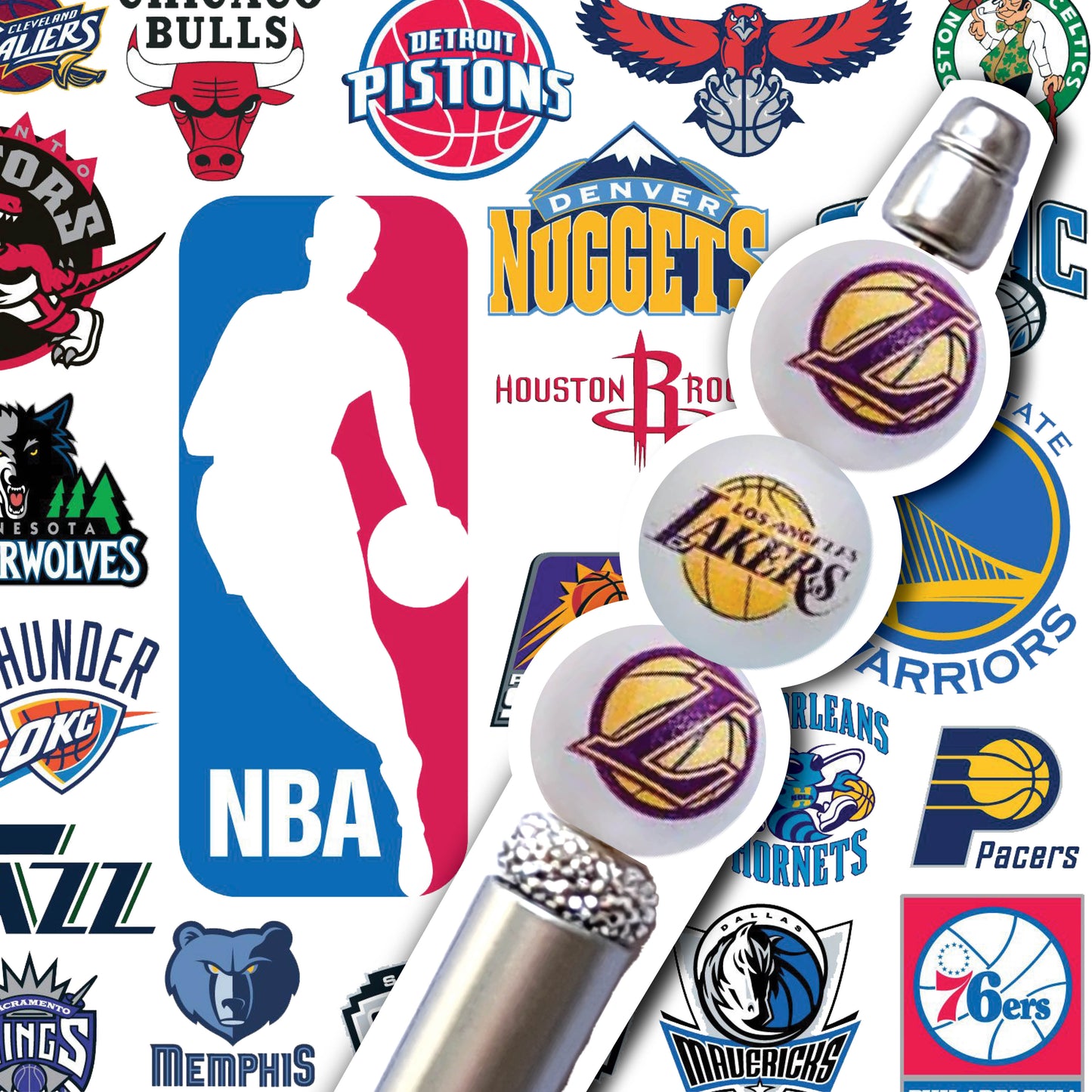 16mm los angeles lakers mix nba team logos custom printed wholesale bubblegum beads