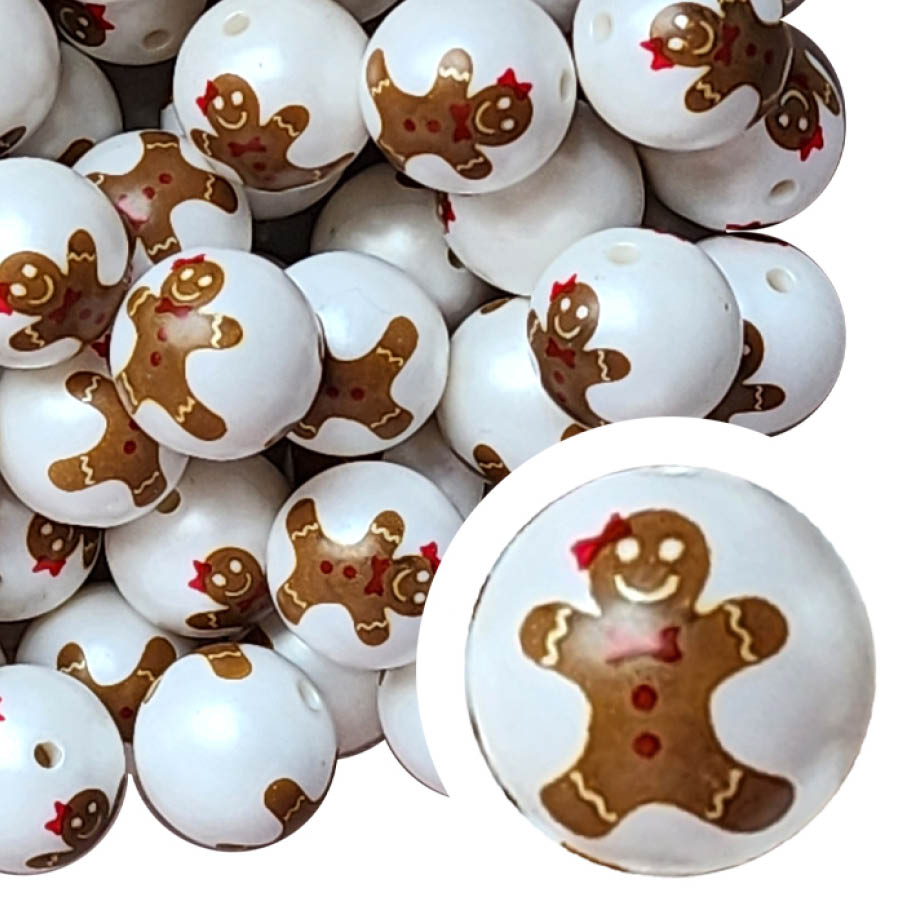 gingerbread girl 20mm printed bubblegum beads