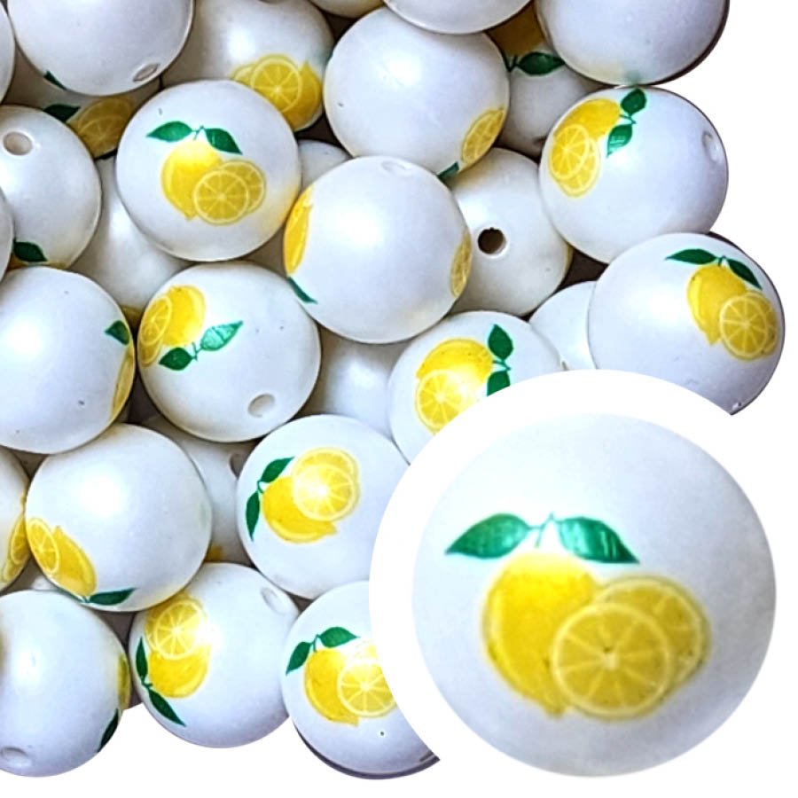 lemons 20mm printed bubblegum beads
