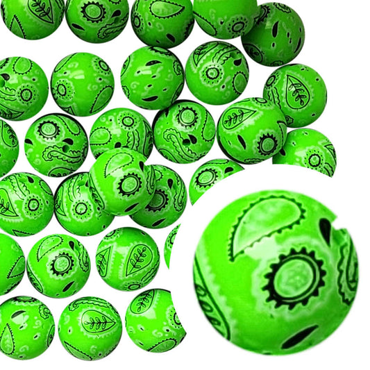 lime green bandana 20mm printed bubblegum beads