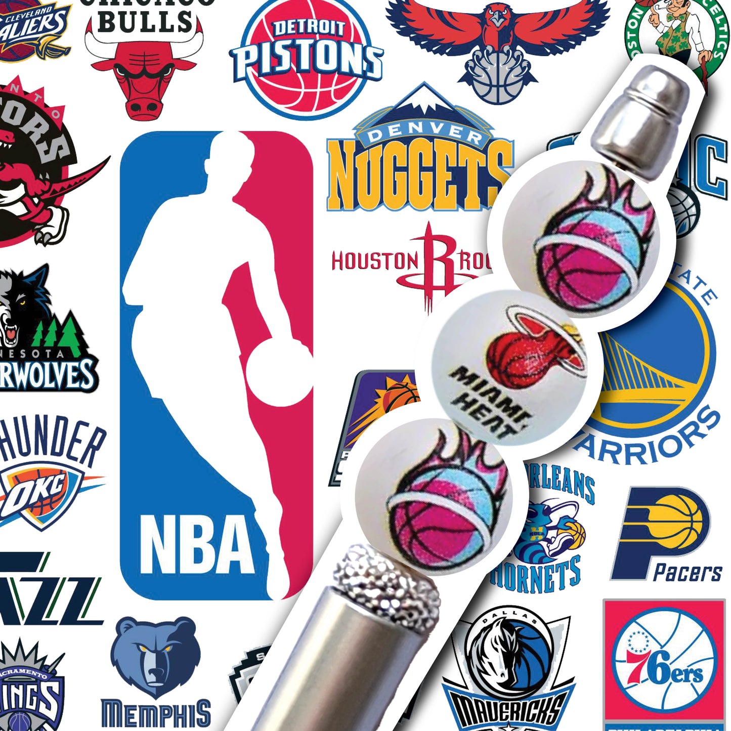 16mm miami heat mix nba team logos custom printed wholesale bubblegum beads
