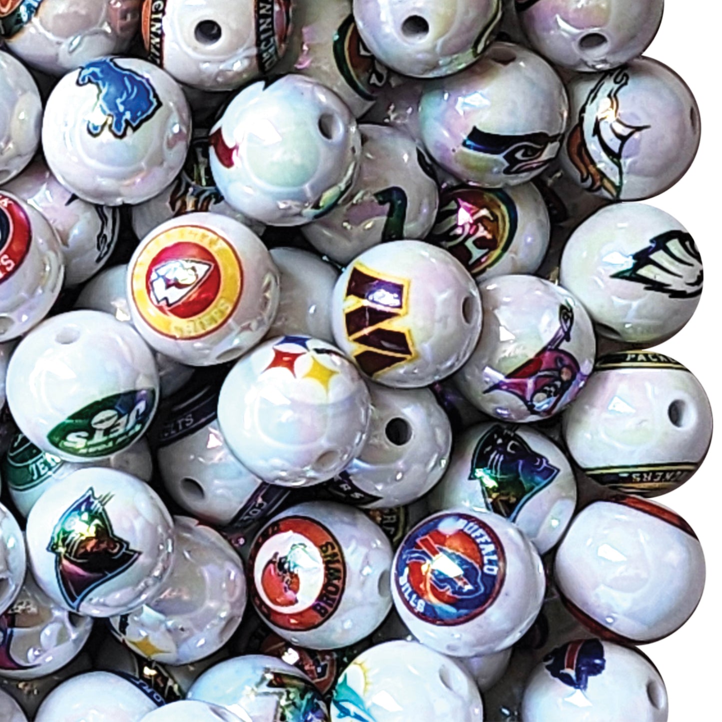 16mm nfl team logos AB mix custom printed bubblegum beads - 20 beads