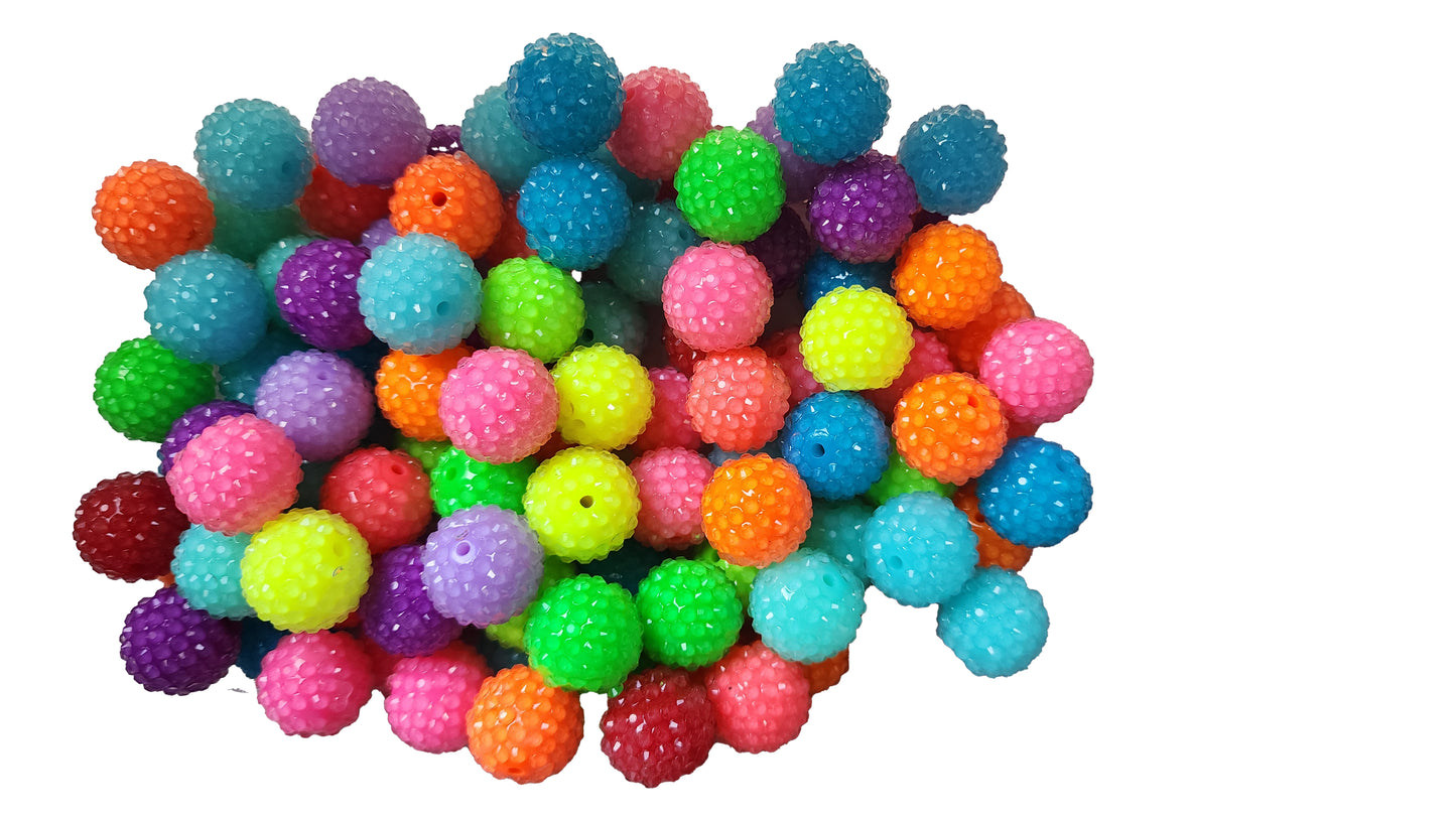 rainbow neon rhinestone 20mm bubblegum beads